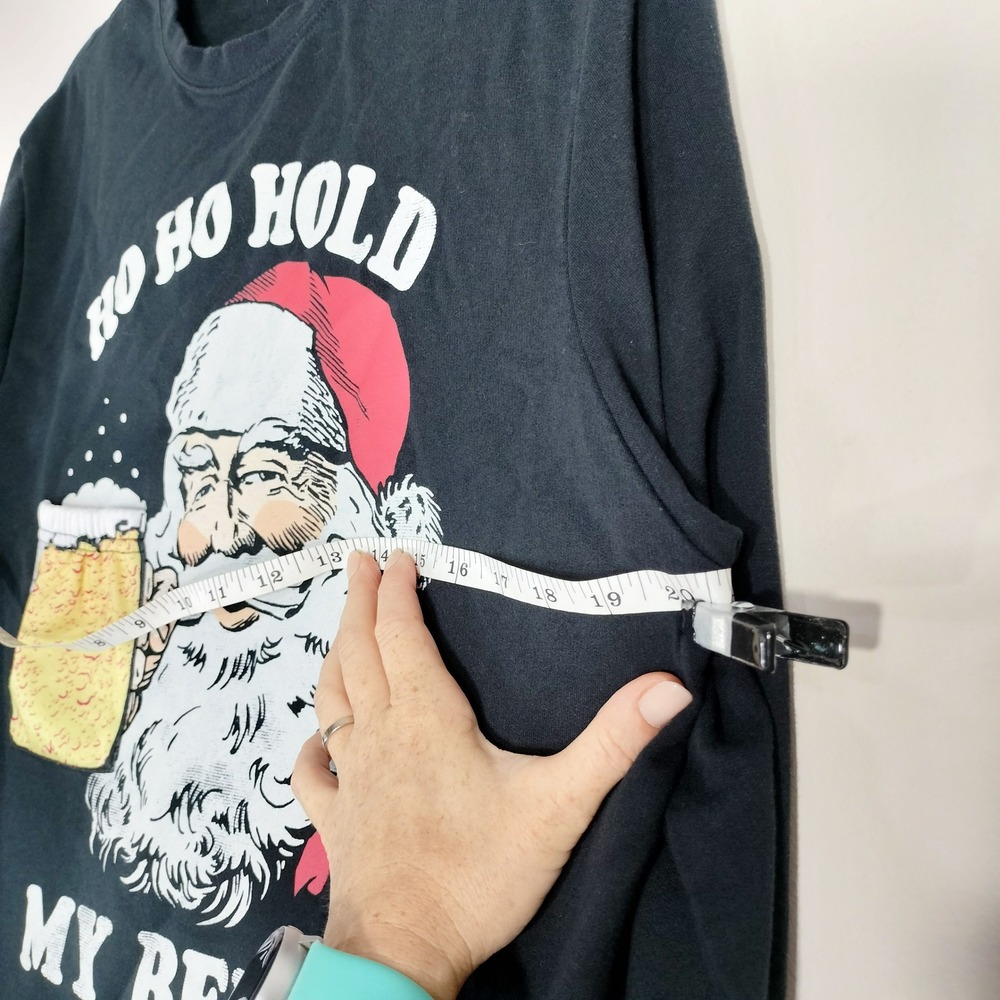 Christmas Black Sweatshirt; Ho Ho Hold My Beer Santa Graphic Beer Koozie Pocket - Picture 3 of 5